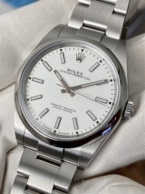 rolex oyster perpetual 39 white for sale|rolex 114300.